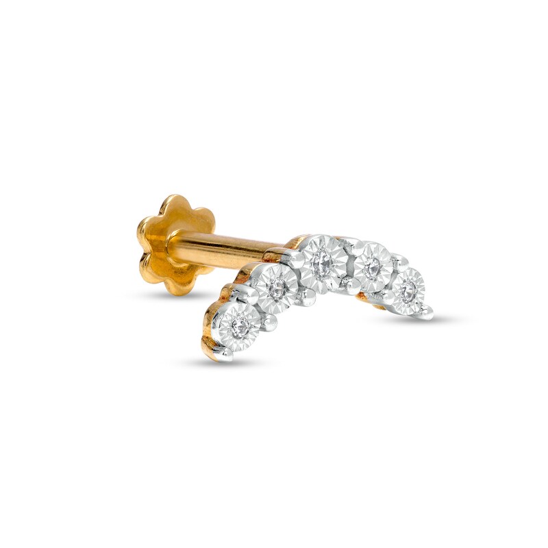Main Image 1 of 14K Gold Diamond Accent Curved Five Stone Stud - 18G 5/16"