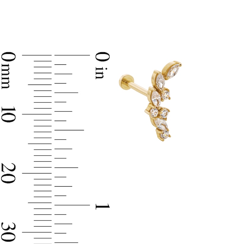 14K Semi-Solid Gold CZ Marquise and Round Scatter Crawler Stud - 18G 5/16"