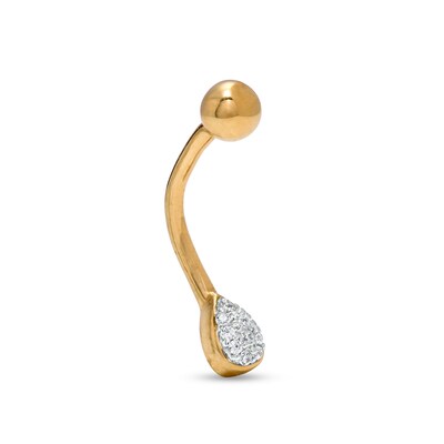 14K Solid Gold Diamond Accent Pear-Shaped Curved Barbell - 16G 5/16"