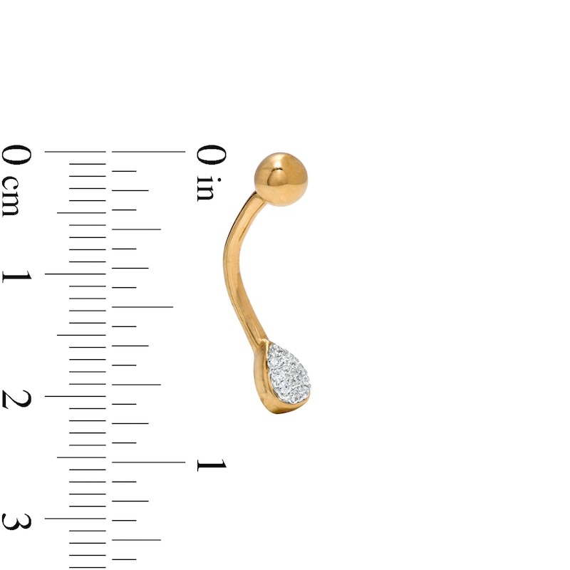 Main Image 2 of 14K Solid Gold Diamond Accent Pear-Shaped Curved Barbell - 16G 5/16"