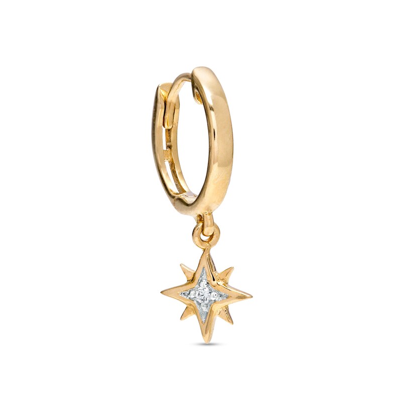 14K Gold Diamond Accent Star Dangle Hoop - 18G 5/16"