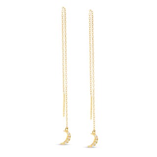 Cubic Zirconia Crescent Moon Threader Earrings in 10K Gold