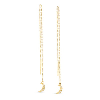 Cubic Zirconia Crescent Moon Threader Earrings in 10K Gold