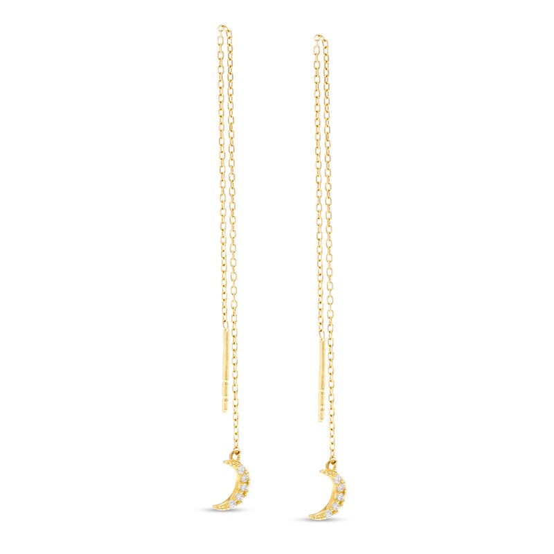 Cubic Zirconia Crescent Moon Threader Earrings in 10K Gold