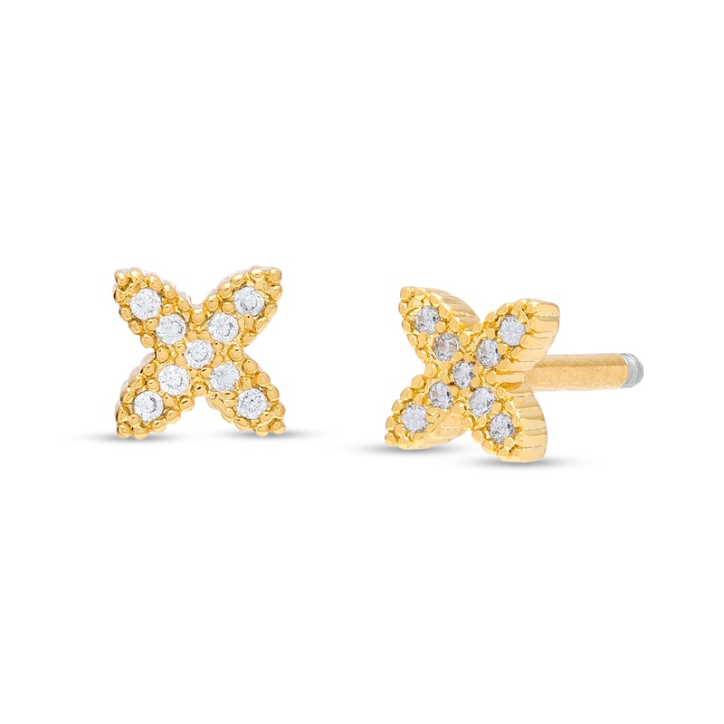 Cubic Zirconia Beaded Frame "X" Stud Earrings in 10K Gold