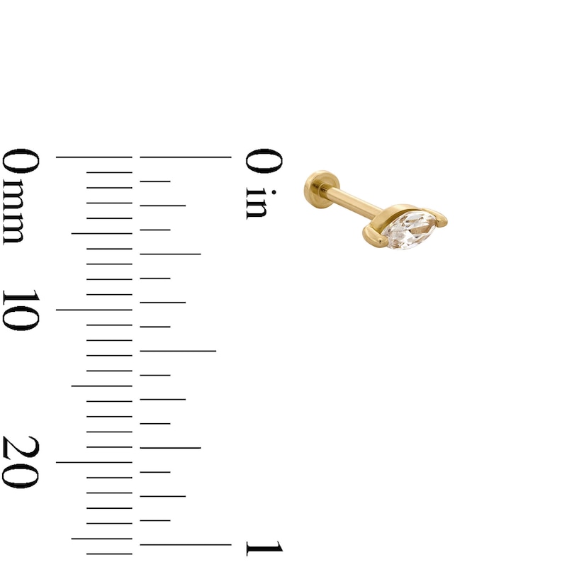 Main Image 4 of 14K Semi-Solid Gold CZ Marquise Solitaire Stud - 18G 5/16"