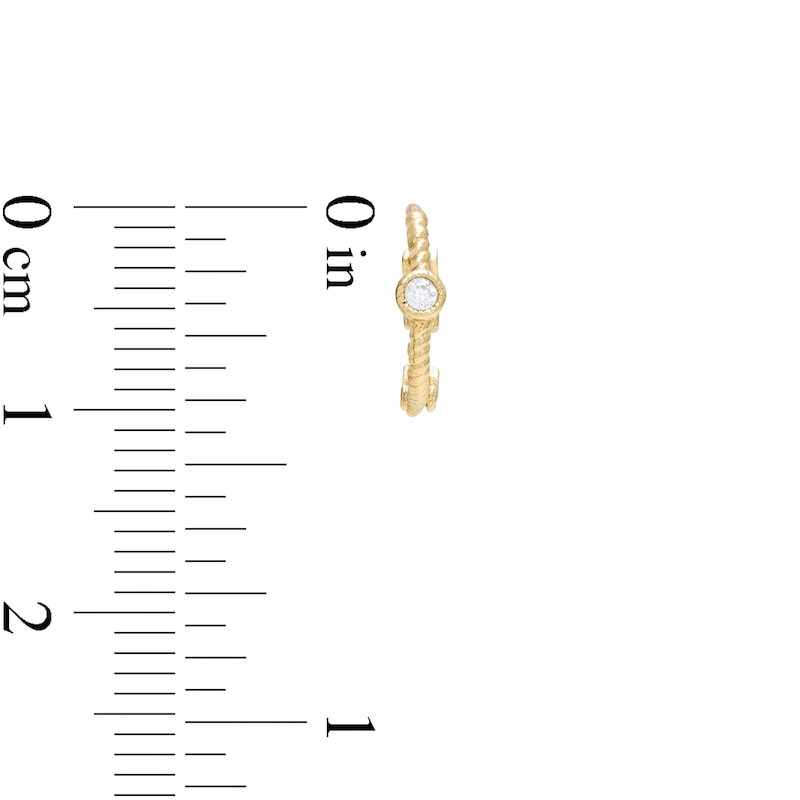 Main Image 2 of Cubic Zirconia Solitaire Rope-Textured Huggie Hoop Earrings in 10K Gold