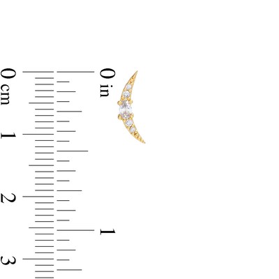 Oval and Round Cubic Zirconia Crescent Moon Stud Earrings in 10K Gold