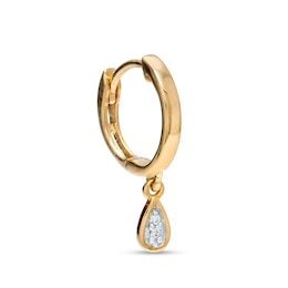 14K Gold Diamond Accent Pear-Shaped Dangle Hoop  - 18G 5/16"