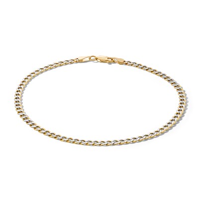 10K Semi-Solid Gold Diamond-Cut Round Curb Chain Anklet - 9"