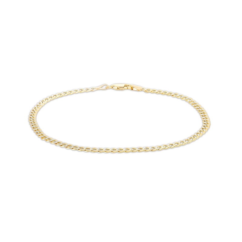 10K Semi-Solid Gold Diamond-Cut Round Curb Chain Anklet - 9"