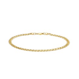 10K Hollow Gold Beveled Curb Chain Anklet Made in Italy