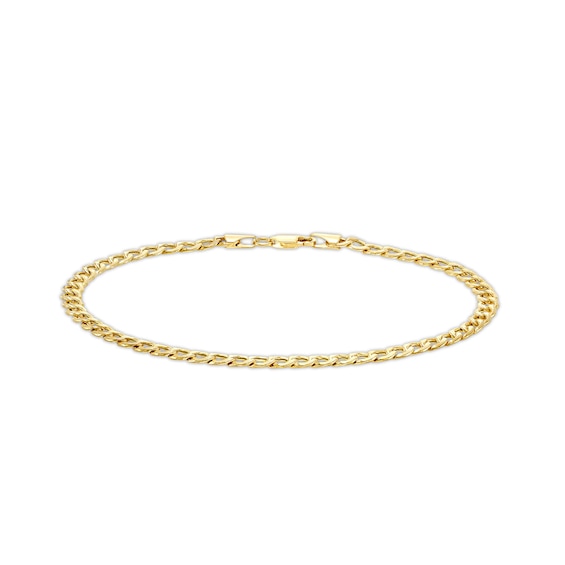 10K Hollow Gold Beveled Curb Chain Anklet Made in Italy