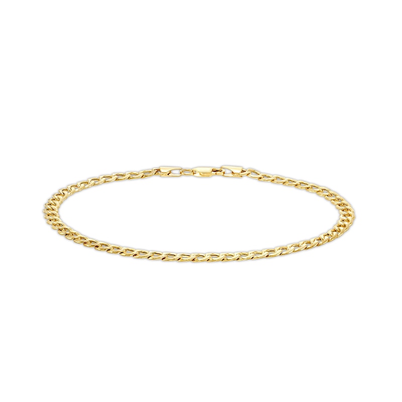 10K Hollow Gold Beveled Curb Chain Anklet Made in Italy