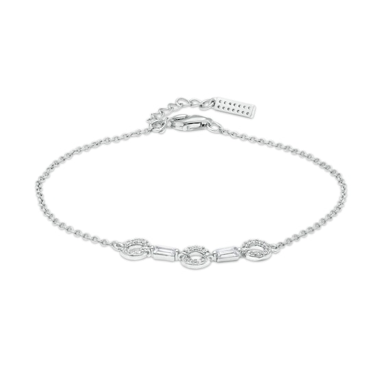 3mm Cubic Zirconia Alternating Link Bracelet in Sterling Silver – 7.5"