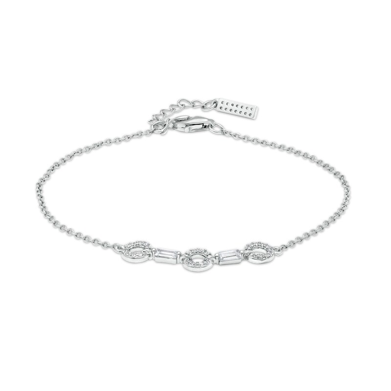 3mm Cubic Zirconia Alternating Link Bracelet in Sterling Silver – 7.5"