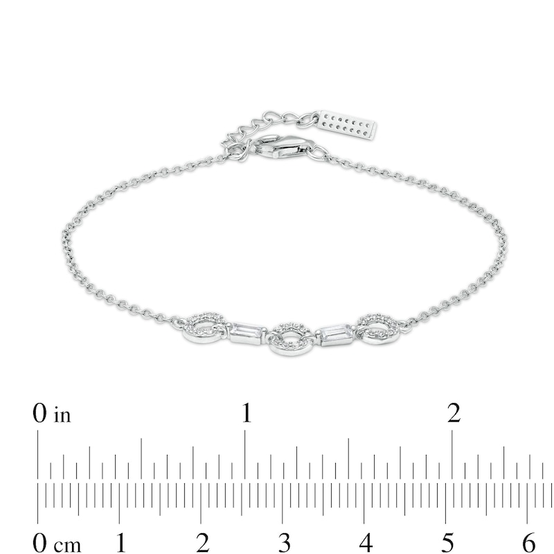 Main Image 2 of 3mm Cubic Zirconia Alternating Link Bracelet in Sterling Silver – 7.5"