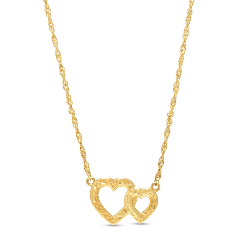1.1mm Diamond-Cut Double Heart Curb Chain Choker in 10K Gold