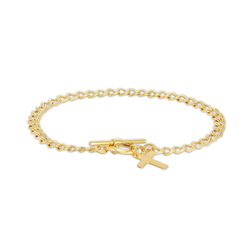 Made in Italy 5.2mm Fancy Chain Toggle Bracelet with Cross in 10K Hollow Gold - 7.5"