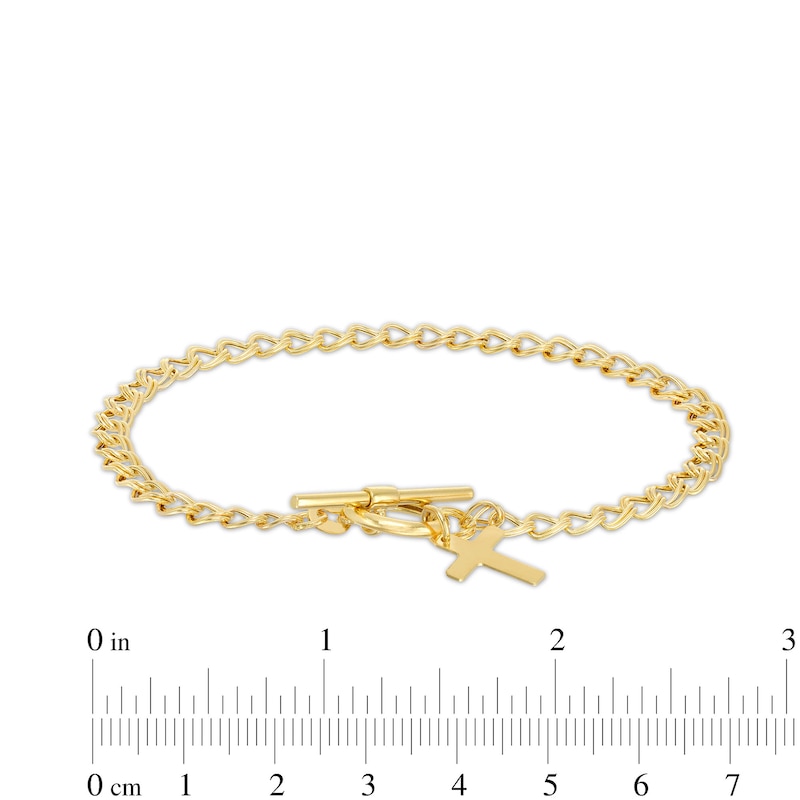 Main Image 2 of Made in Italy 5.2mm Fancy Chain Toggle Bracelet with Cross in 10K Hollow Gold - 7.5"