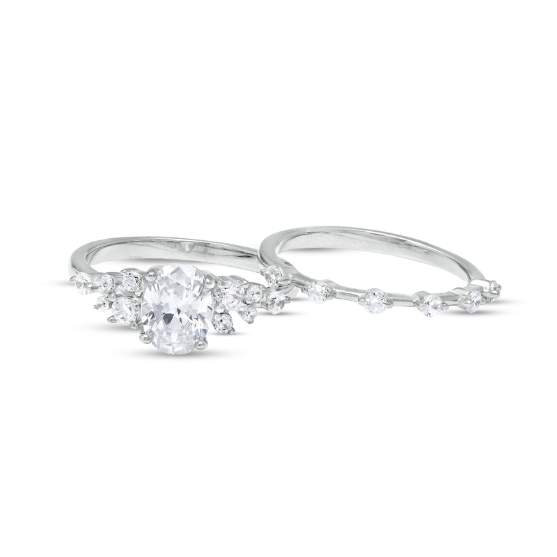 Oval Cubic Zirconia Scatter Bridal Set in Sterling Silver – Size 8