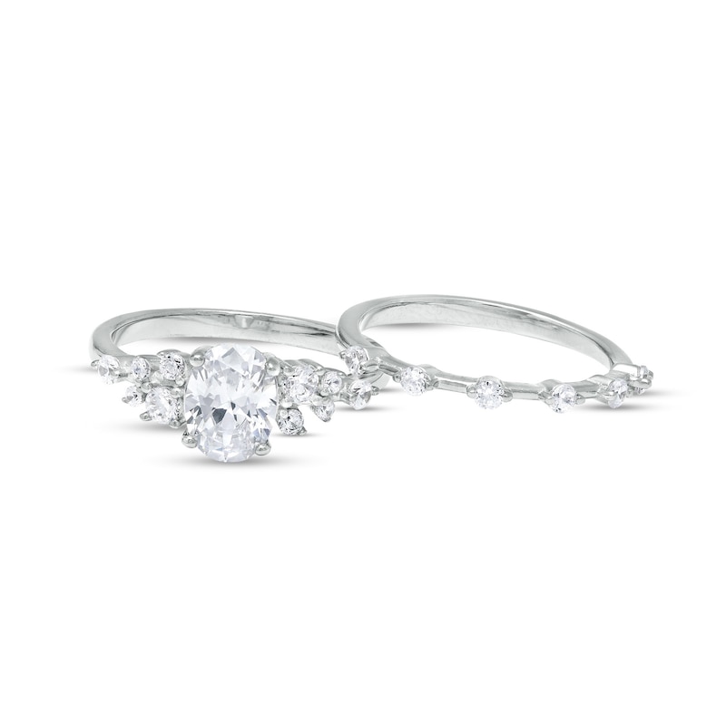 Main Image 3 of Oval Cubic Zirconia Scatter Bridal Set in Sterling Silver – Size 8