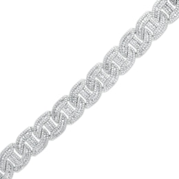 Men's Baguette and Round Cubic Zirconia Mariner Link Chain Bracelet in Sterling Silver – 8.5&quot;