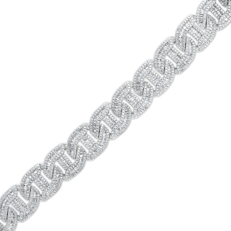 Men's Baguette and Round Cubic Zirconia Mariner Link Chain Bracelet in Sterling Silver – 8.5"