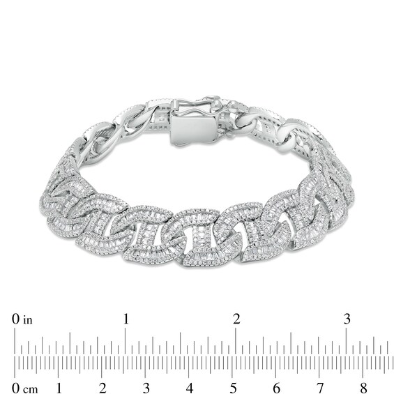 Men's Baguette and Round Cubic Zirconia Mariner Link Chain Bracelet in Sterling Silver – 8.5"