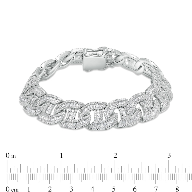 Main Image 2 of Men's Baguette and Round Cubic Zirconia Mariner Link Chain Bracelet in Sterling Silver – 8.5"