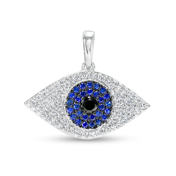 Cubic Zirconia, Lab-Created Black Spinel and Lab-Created Blue Sapphire Evil Eye Necklace Charm in Semi-Solid Sterling Silver