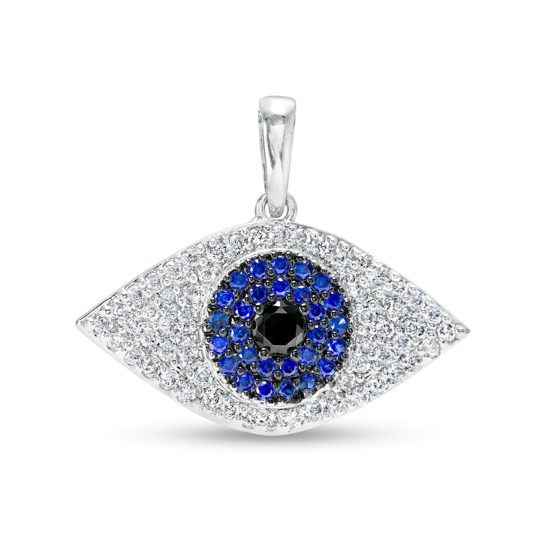 Cubic Zirconia, Lab-Created Black Spinel and Lab-Created Blue Sapphire Evil Eye Necklace Charm in Semi-Solid Sterling Silver