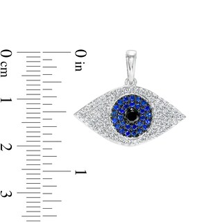 Cubic Zirconia, Lab-Created Black Spinel and Lab-Created Blue Sapphire Evil Eye Necklace Charm in Semi-Solid Sterling Silver