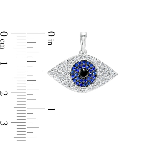 Cubic Zirconia, Lab-Created Black Spinel and Lab-Created Blue Sapphire Evil Eye Necklace Charm in Semi-Solid Sterling Silver
