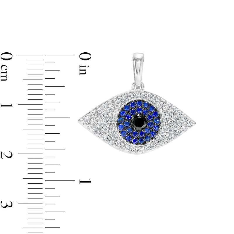 Cubic Zirconia, Lab-Created Black Spinel and Lab-Created Blue Sapphire Evil Eye Necklace Charm in Semi-Solid Sterling Silver