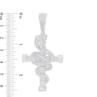 Cubic Zirconia Snake Wrap Cross Necklace Charm in Solid Sterling Silver