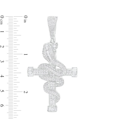 Cubic Zirconia Snake Wrap Cross Necklace Charm in Solid Sterling Silver