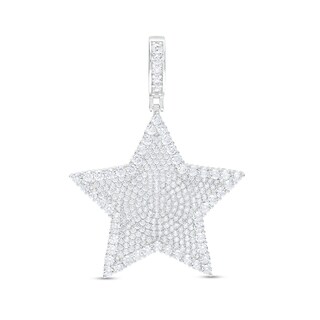 Cubic Zirconia Raised Border Star Necklace Charm in Solid Sterling Silver