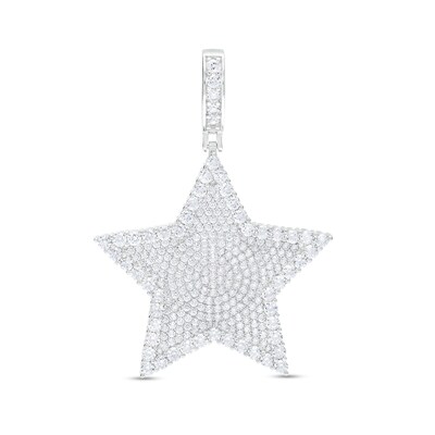 Cubic Zirconia Raised Border Star Necklace Charm in Solid Sterling Silver