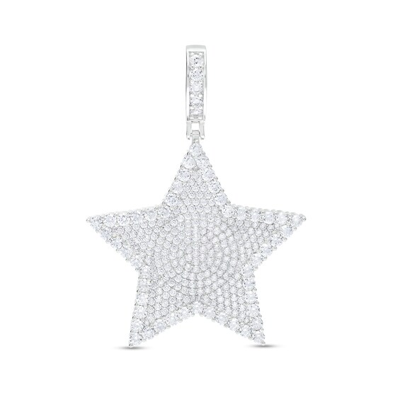 Cubic Zirconia Raised Border Star Necklace Charm in Solid Sterling Silver