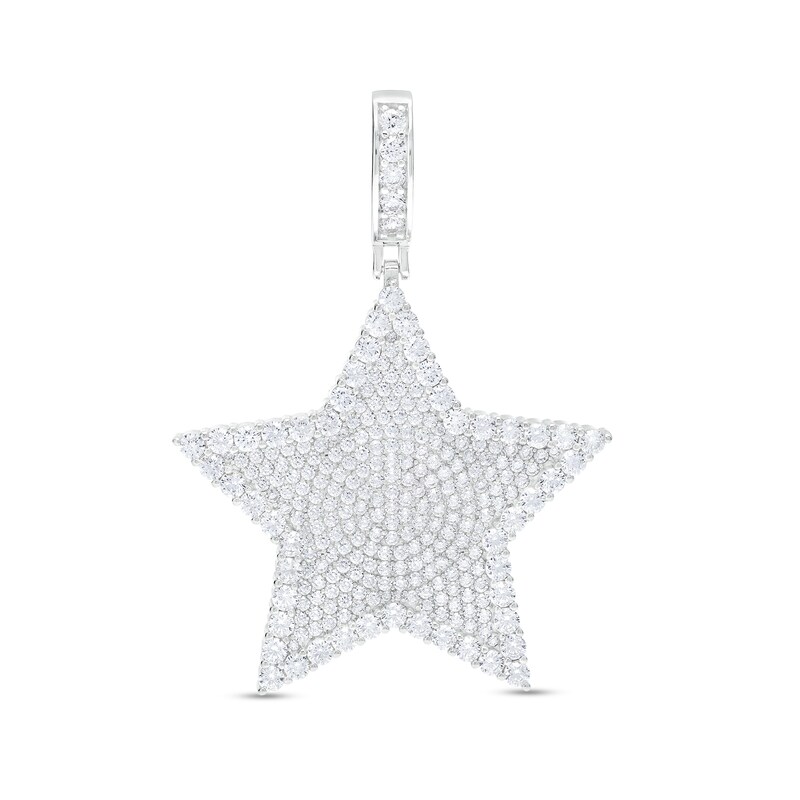 Cubic Zirconia Raised Border Star Necklace Charm in Solid Sterling Silver