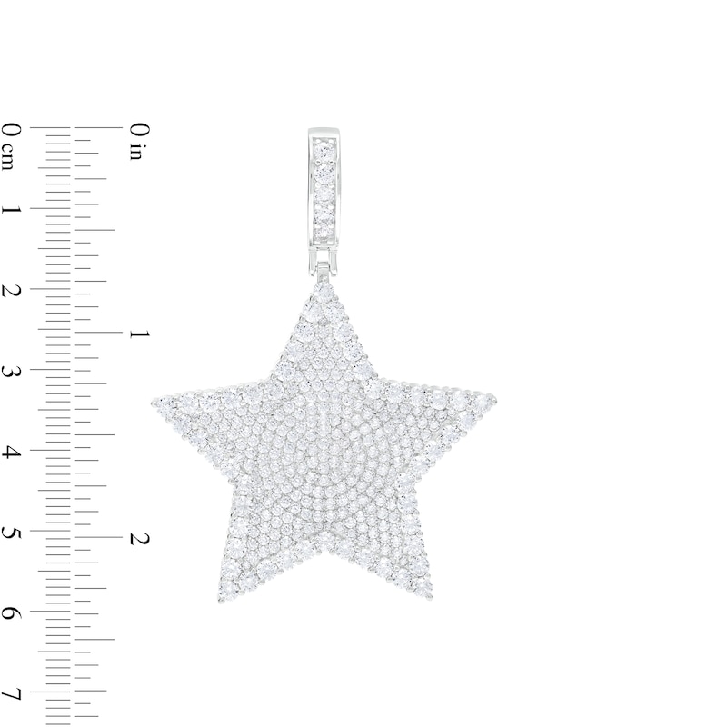 Main Image 2 of Cubic Zirconia Raised Border Star Necklace Charm in Solid Sterling Silver