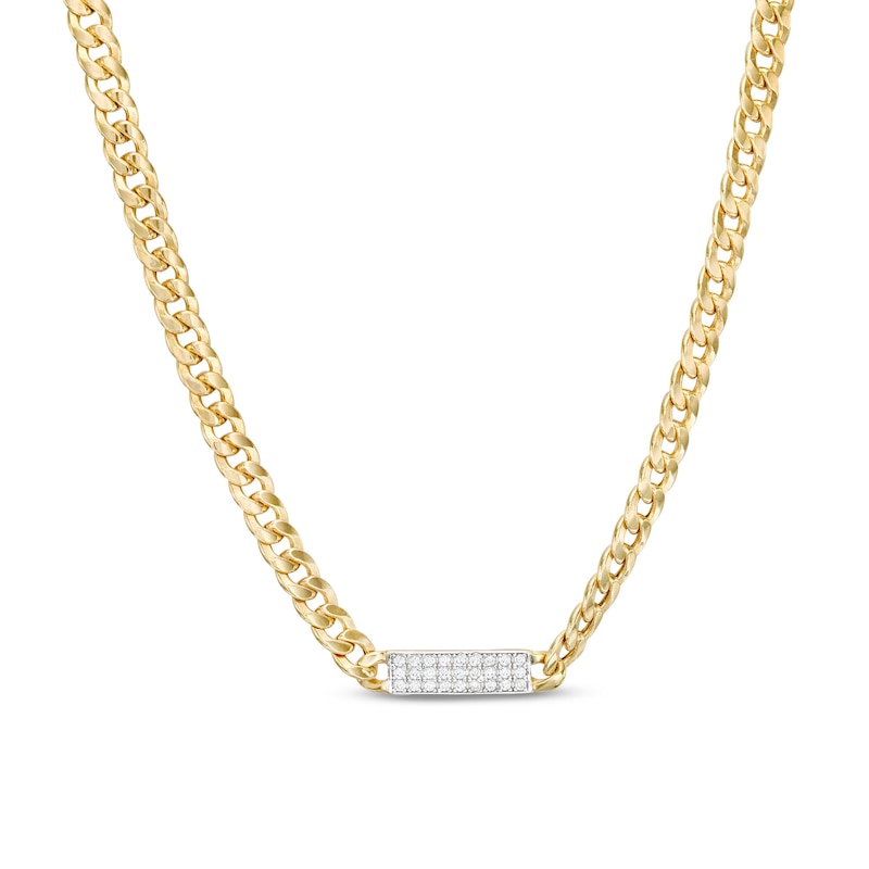 Made in Italy 4.6mm Cubic Zirconia Curb ID Chain Necklace in 10K Hollow Gold - 18"