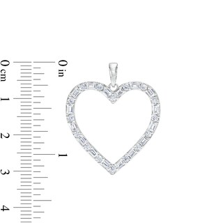 Baguette and Round Cubic Zirconia Heart Outline Necklace Charm in Semi-Solid Sterling Silver