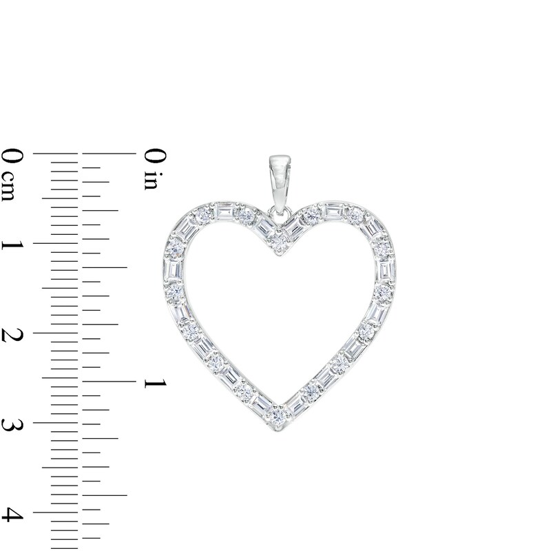 Main Image 2 of Baguette and Round Cubic Zirconia Heart Outline Necklace Charm in Semi-Solid Sterling Silver