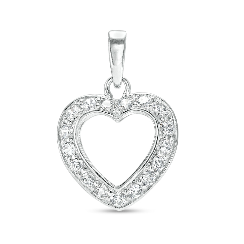 Cubic Zirconia Heart Outline Necklace Charm in Hollow Sterling Silver ...