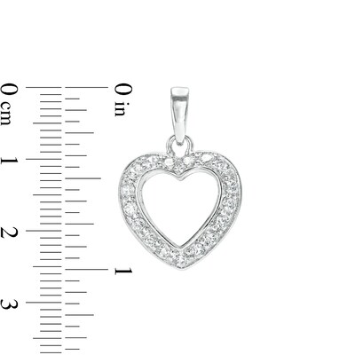 Cubic Zirconia Heart Outline Necklace Charm in Hollow Sterling Silver