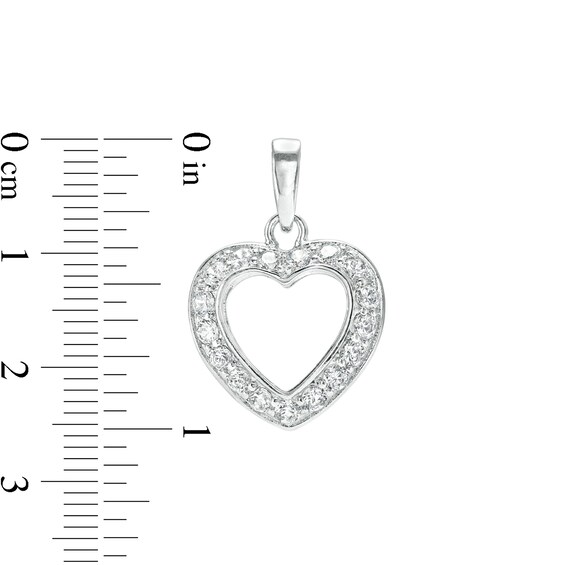 Cubic Zirconia Heart Outline Necklace Charm in Hollow Sterling Silver