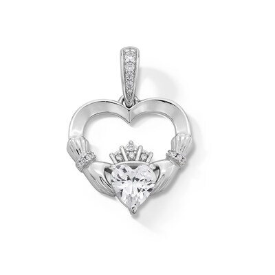 Solid Sterling Silver 6mm CZ Claddagh Heart Necklace Charm