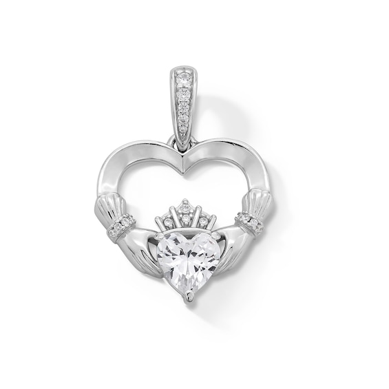 Solid Sterling Silver 6mm CZ Claddagh Heart Necklace Charm